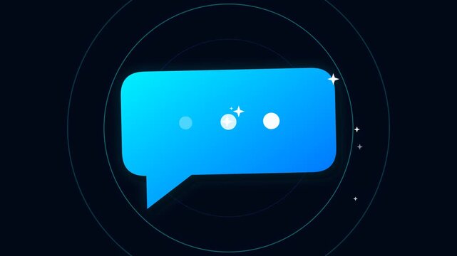 Animated Blue Speech Bubble with Thinking Dots for Chat Message Loading or Artificial Intelligence Processing