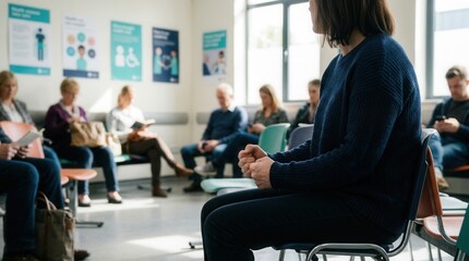 Fototapeta premium People Waiting Patiently For Medical Appointments Inside A Healthcare Facility\n