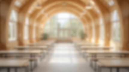Fototapeta premium Blurred Modern Wooden Dining Hall Interior.