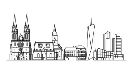 Obraz premium Zagreb Cityline Silhouette Vector Art - Croatian Capital Skyline Illustration