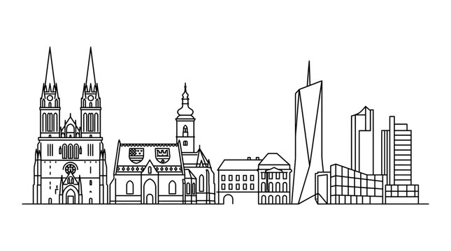 Zagreb Cityline Silhouette Vector Art - Croatian Capital Skyline Illustration