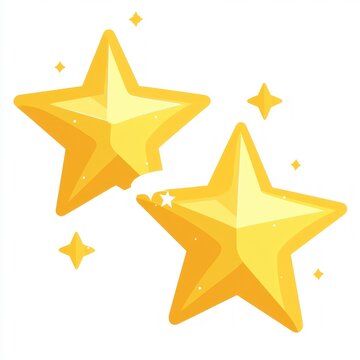 Two shiny golden five-point stars with small sparkles on a white background conveying cheerful playful celebration and magic