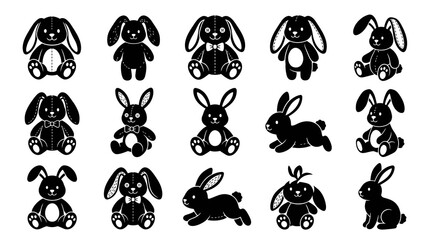Fototapeta premium Black and White Vector Art Silhouettes of Various Cute Bunnies