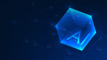 Fototapeta premium Abstract technology background digital box containing an AI system, representing artificial intelligence, data processing, intelligent analysis, machine learning, computational technology.
