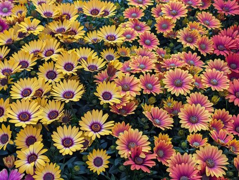 A colorful background featuring asters&mdash;a floral background. A macro shot for design purposes: flowers in the foreground with a blurred background. A sunny day.