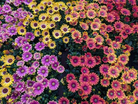 A colorful background featuring asters&mdash;a floral background. A macro shot for design purposes: flowers in the foreground with a blurred background. A sunny day.