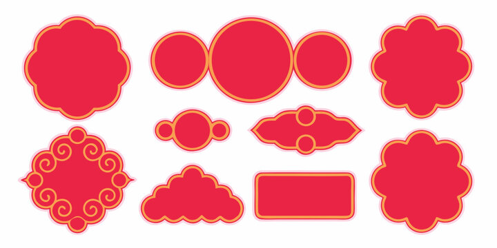 collection of traditional asian decorative frames flat vector ten red design ornament pattern culture heritage symbol