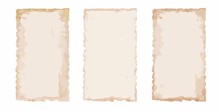 three vertical sheets of vintage parchment paper on white background old antique scrolls documents manuscripts illustration