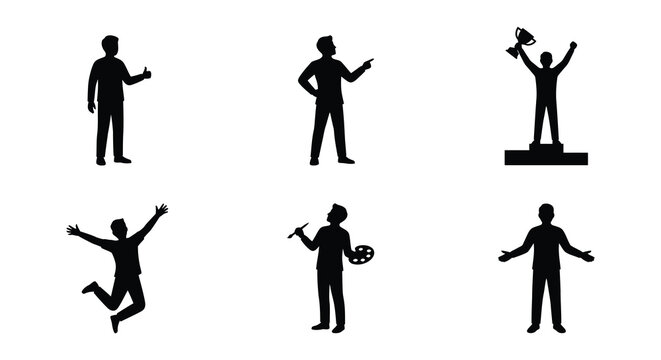 Six Black Silhouette Illustrations Depicting Human Interactions And Personalities