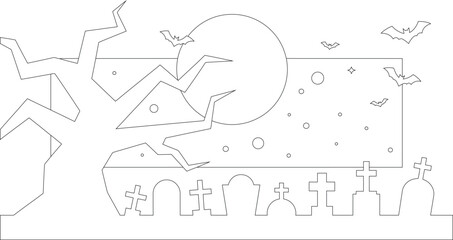 Obraz premium Spooky graveyard scene with bare trees, bats, and a full moon at night