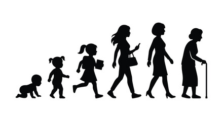 Obraz premium Human Life Cycle Silhouette Vector On White Background