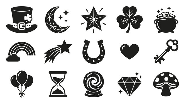 Lucky Symbols Collection - Glyph Icons for St. Patrick's Day, Fantasy  Fortune