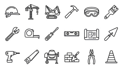 Building tools and construction site equipment icon set. © ULFAITA