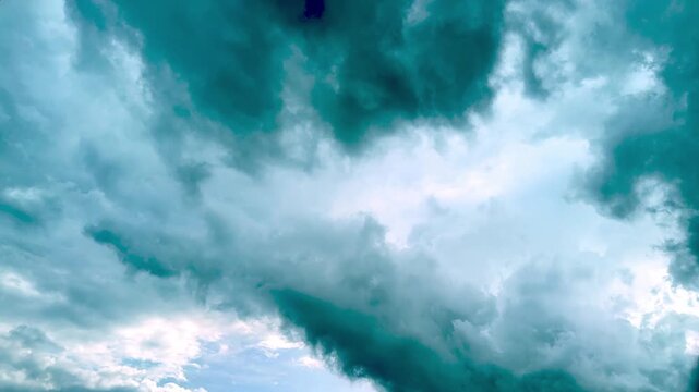 Bright Blue Sky with Fluffy White Clouds Cloudscape in Summer Nature Weather Background with Sunlight and Dramatic Storm Texture