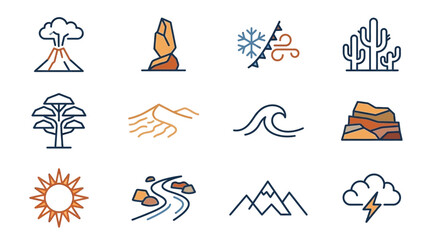 Obraz premium Collection of Line Art Nature and Weather Icons for Environmental Graphic Projects