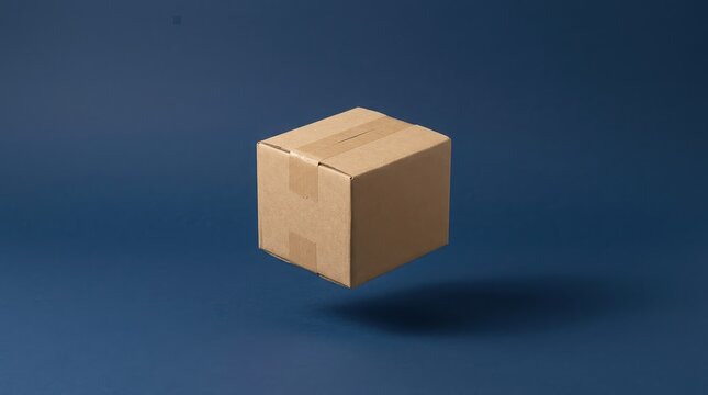 Package box sits suspended in a dark blue environment.