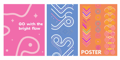Fototapeta premium set of four vibrant vertical posters with colorful patterns graphics design illustration artwork decorative pink blue
