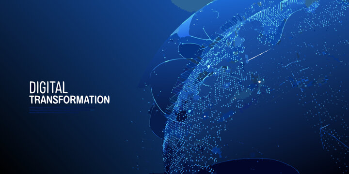 digital transformation text on futuristic human head silhouette blue technology innovation data network connectivity science artificial