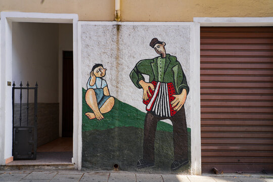 Street mural painting in Orgosolo, Sardinia, Italy