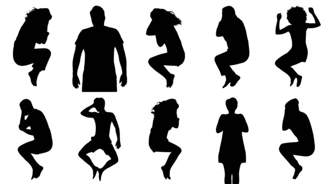 Silhouette people dancing in various fun poses isolated on transparent background, Vector