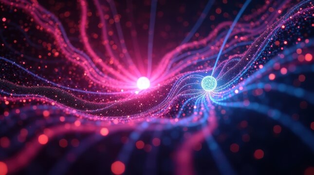 Abstract background with glowing pink and blue light rays