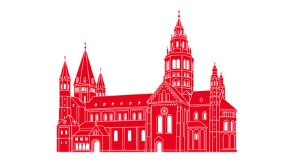 Obraz premium Red Outline of a Majestic Cathedral on White Background