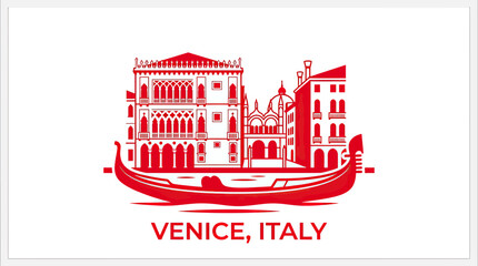 Venice Italy Skyline Gondola Red Silhouette Iconic Buildings Landmark Travel Destination © wowo