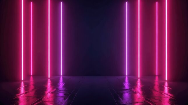 Abstract neon light lines with purple and pink glow