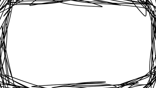 細字のボールペンで四方をぐちゃぐちゃに囲む線を描いた手描きフレームのアニメーション。モノクロのループする落書き。Scribble Design Artwork