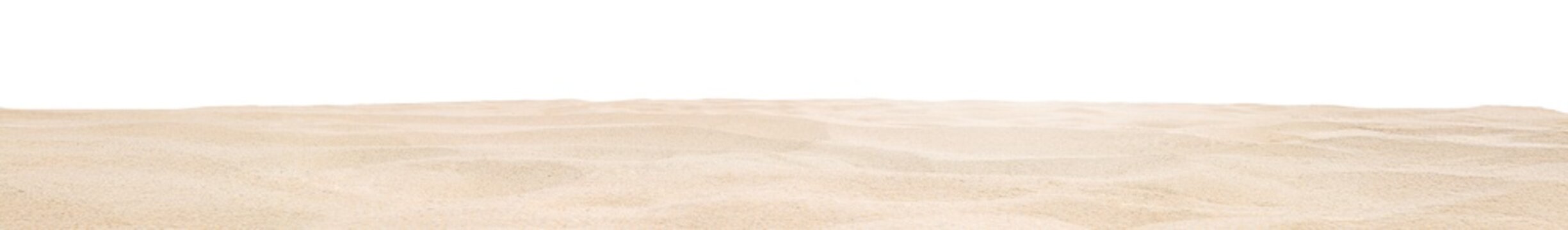 Clear sandy beach surface isolated on transparent background.Empty horizon sand ground element for summer composition