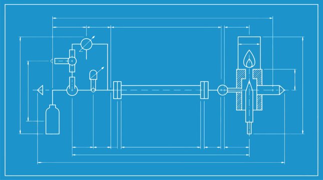Circuit schematic blueprint vector illustration industrial control diagram isolated.