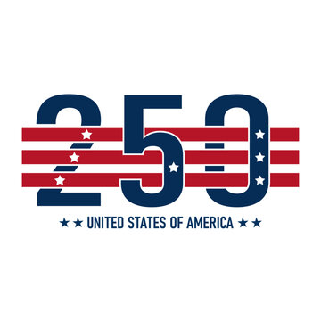 250 United States of America Typography Vector Design Patriotic USA Anniversary Logo American Flag Style Graphic Illustration