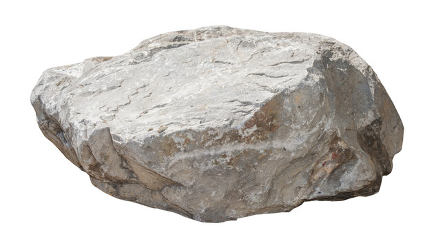 A rough-textured rock with gray and beige tones, isolated on a transparent background