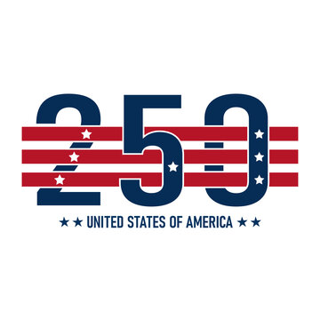 250 United States of America Typography Vector Design Patriotic USA Anniversary Logo American Flag Style Graphic Illustration