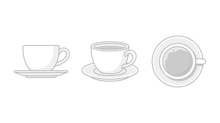 Fototapeta premium Set of three white coffee cups and saucers in different views