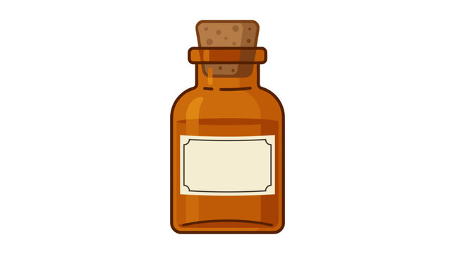 Amber glass bottle with cork stopper and blank label for liquid or potion