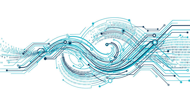 Digital Abstract Waveform with Binary Code and Circuitry Lines