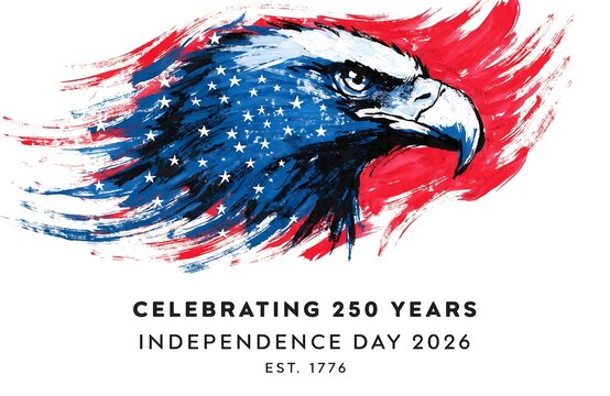 Artistic watercolor illustration of a bald eagle for independence day 2026 with patriotic