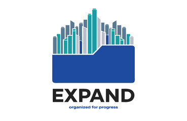 Fototapeta premium Business folder icon with skyscraper skyline cityscape silhouette growth concept skyscraper business building