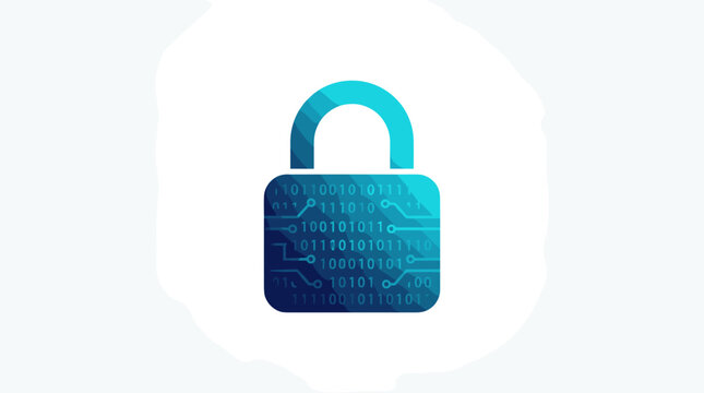 Digital padlock with binary code and circuit board pattern for cybersecurity concept