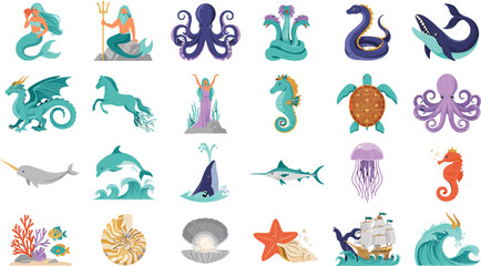 Mythological Sea Creatures and Marine Wildlife Vector Clipart SetMythological Sea Creatures and Marine Wildlife Vector Clipart Set © SoHel