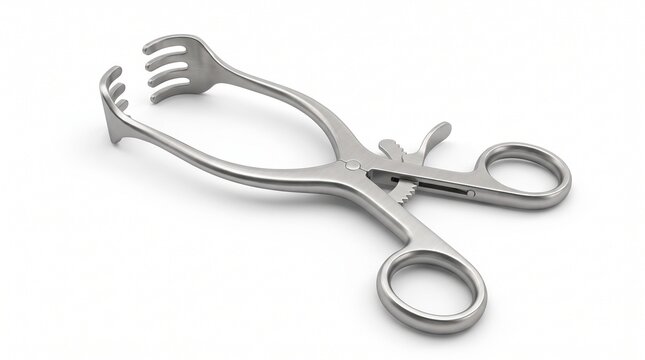 Surgical retractor medical instrument isolated on white background with surgical