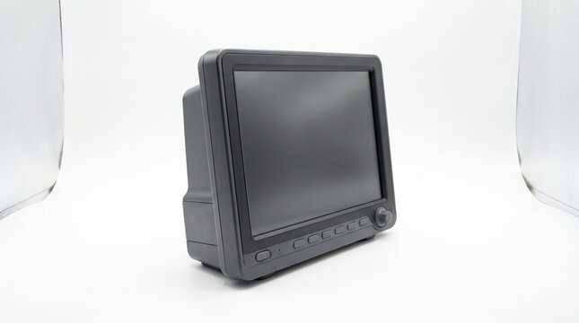 Black medical monitor screen on display showing vital signs interface