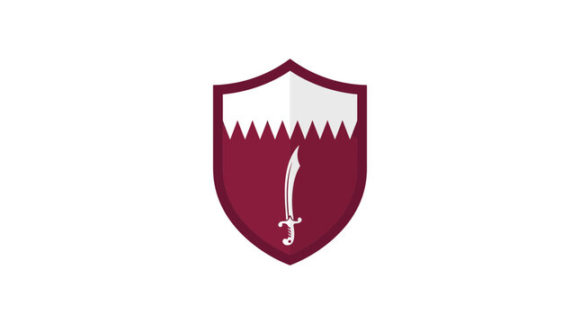Qatar Flag Emblem Shield with Scimitar Sword - National Symbol