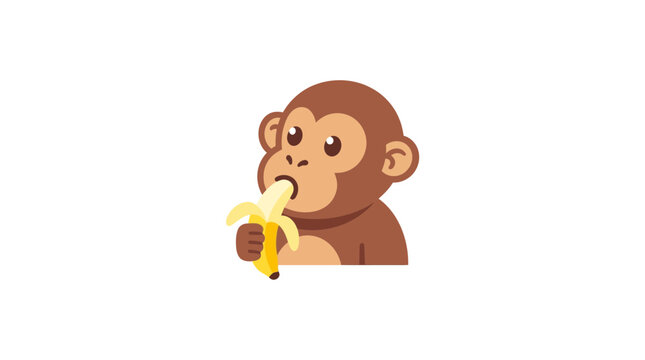 Cute cartoon monkey eating a banana, isolated on white background