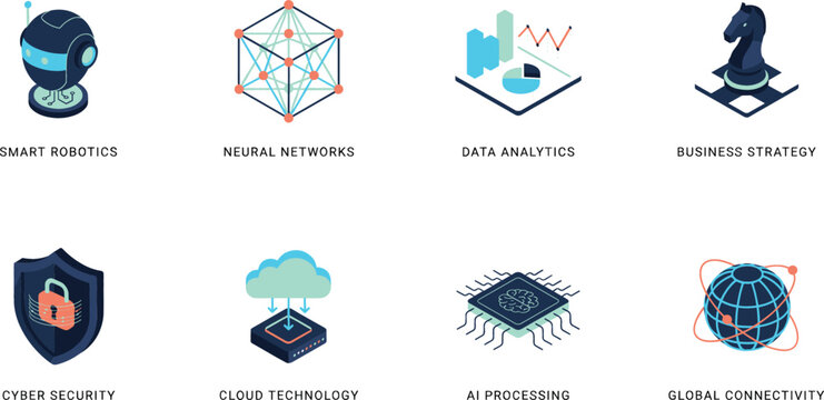 Artificial Intelligence and Advanced Technology Infrastructure Isometric Icon SetArtificial Intelligence and Advanced Technology Infrastructure Isometric Icon Set