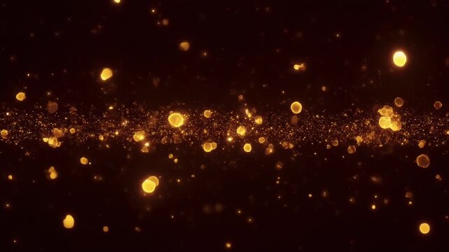 Glowing Golden Particles Floating on Dark Background