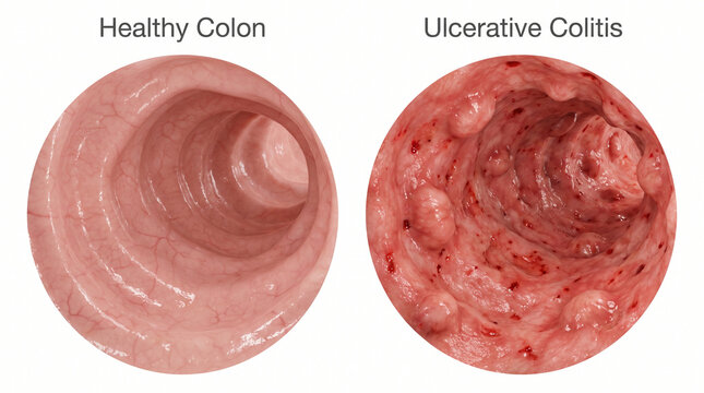 Healthy Colon and Ulcerative Colitis Inflammatory Bowel Disease Endoscopy