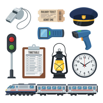 Train Railway Transportation Travel Icons.