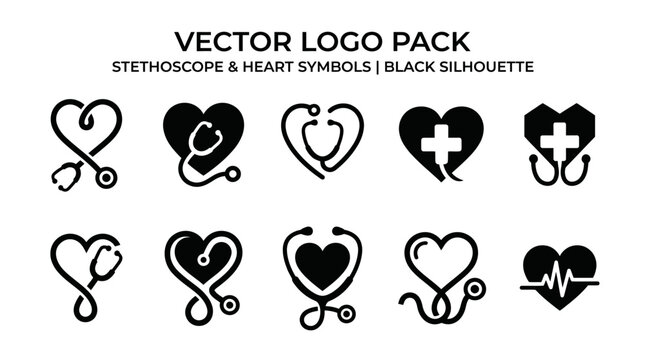 Medical stethoscope heart logo symbols.